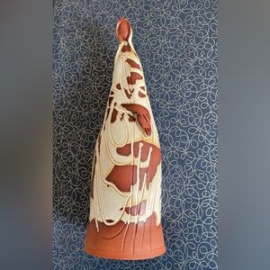 Helga Pottery of a Woman -Ceramic Cone Sculpture in Cream and Terracotta